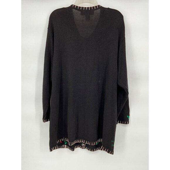 Victoria Woman Embroidered‎ Nutcracker Cardigan Sweater 2XL Black Cotton/Ramie - Picture 4 of 5